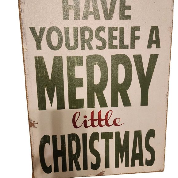 Have Yourself A Merry Little Christmas Burlap Wood Rustic Tabletop Sign 12" X 16 - Picture 5 of 12